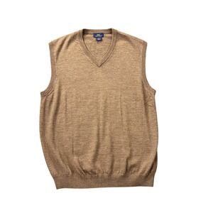 Brooks Brothers Men's Large 346 V Neck Sweater Vest Tan 100% Merino Wool
